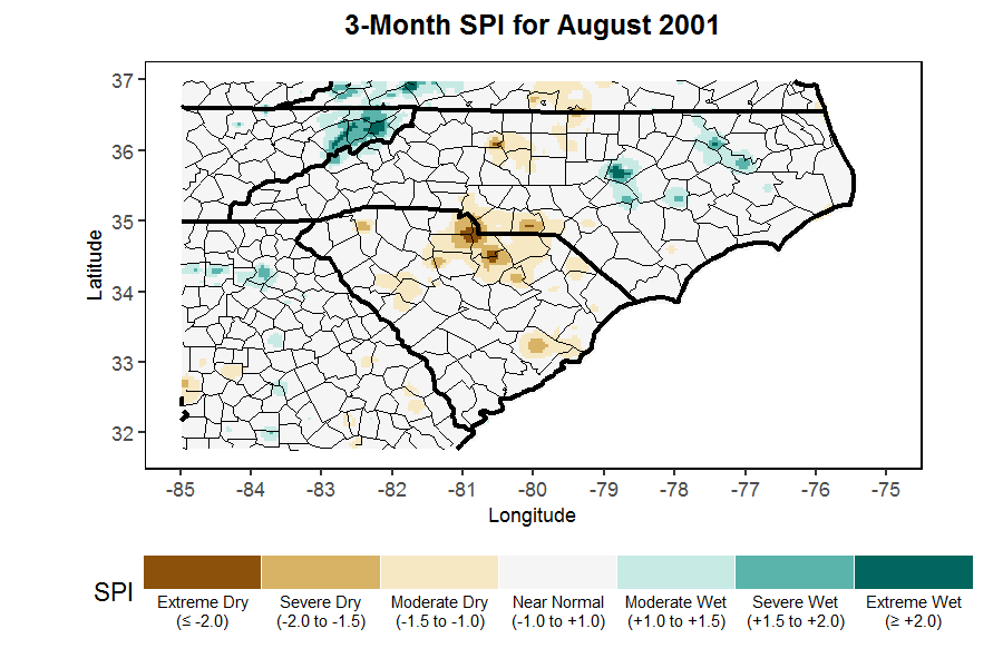 3-month SPI for August 2001